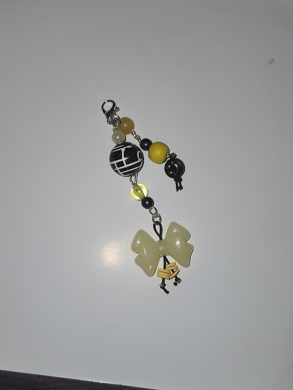 Yellow Bow Charm Keychain with Bead Accents